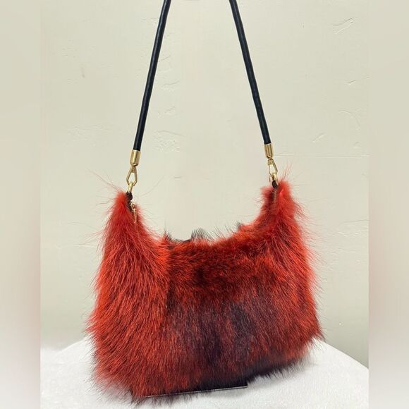 Burnt Orange Real Raccoo Fur Slouchy Bag/Hobo Bag/ Crossbody/Multi Use Style - Picture 1 of 16